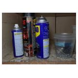 Contents of Wooden Shelf - Electrical Wire, Outlets, WD40