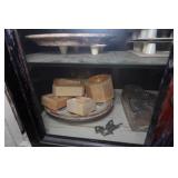 Contents of Shelf - Antique Display Cabinet, Assorted Molds, Trays
