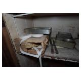 Contents of Shelf - Antique Display Cabinet, Assorted Molds, Trays