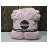 LARGE GIRLS LIGHT PINK SHERPA FLEECE 1/4 ZIP PULLOVER JACKET