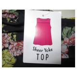 Bobbie Brooks Size 3X Sheer Yoke Floral Blk Top