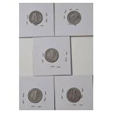 5 - Silver Mercury Dimes (1924,1924,1924,1925,1925)