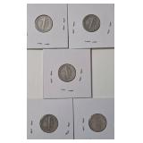 5 - Silver Mercury Dimes (1941,1941,1941S,1942,1942S)