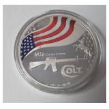 Colt M16 Caliber 5.56MM - 1 Oz. Silver Colored Coin - in Box with COA