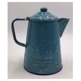 Vintage Blue Speckled Enamel Coffee Pot – Graniteware with Bail Lid