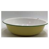 Vintage Yellow Enamel Wash Basin – Graniteware with Green Rim