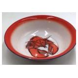 Vintage Enamel Bowl – Lobster Motif with Red Rim and Blue Trim