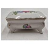 Vintage Porcelain Trinket Box – Floral Rose Pattern with Gold Trim
