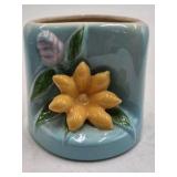 Vintage Ceramic Flower Pot – Blue Glaze with Raised Floral Relief