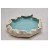 Vintage California Pottery Dish – Turquoise Glaze with Cream Scalloped Rim