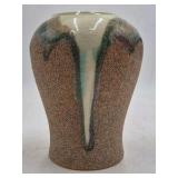 Vintage Ceramic Vase – Mottled Brown and Green Glaze with Crackle Accents