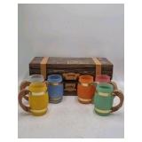 Vintage Siesta Ware Glass Steins – Multi-Color with Wood Handles