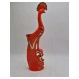Vintage Ceramic Peacock Vase – Orange Glaze with Gold Accents
