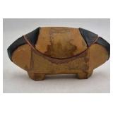 Vintage Ceramic Pillow-Form Box – Glazed Brown and Black Design