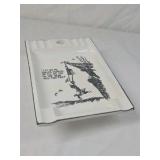 Vintage Humorous Ceramic Ashtray – Lumberjack Hanging from Tree Cartoon