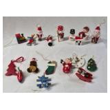 Vintage Miniature Christmas Ornaments – Mixed Set of Santa, Snowmen, Angels, and Toys