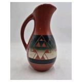 Vintage Sioux Pottery Pitcher – Geometric Triangle Pattern Signed Eaglehawk
