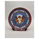 Vintage Native American Style Pottery Plate – Two Dancing Figures Turquoise Center