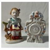 Occupied Japan Porcelain Figurine and Clock – Girl with Frog and Floral Clock
