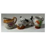 Occupied Japan Porcelain Miniatures – Creamer, Scottie Dog, and Floral Vase Description: Se