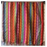Vintage Crocheted Striped Afghan – Rainbow Zigzag Pattern with Fringe