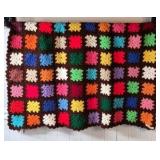 Vintage Crocheted Granny Square Afghan – Multicolor Flower Centers
