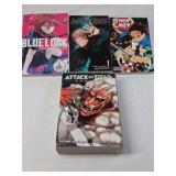 Manga Lot – Blue Lock Vol 3, Jujutsu Kaisen Vol 1, Demon Slayer Vol 1, Attack on Titan Omnibus 1
