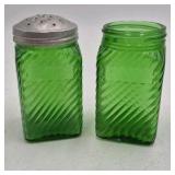 Vintage Green Depression Glass Salt and Pepper Shakers – Ribbed Diagonal Pattern