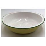 Vintage Yellow Enamel Wash Basin – Graniteware with Green Rim