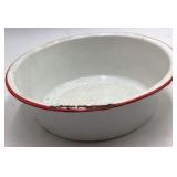Vintage White Enamel Wash Basin – Graniteware with Red Rim Trim