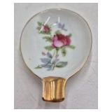 Vintage Porcelain Mustache Cup and Saucer – Floral Rose Pattern with Gold Trim