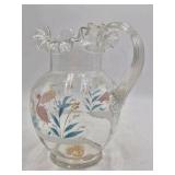 Vintage Glass Pitcher – Hand-Painted Heron and Foliage Design