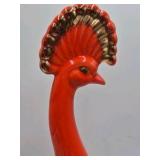 Vintage Ceramic Peacock Vase – Orange Glaze with Gold Accents