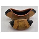 Vintage Ceramic Pillow-Form Box – Glazed Brown and Black Design