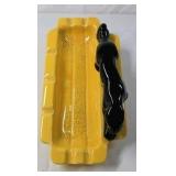 Vintage Yellow Ceramic Ashtray with Black Panther Figurine