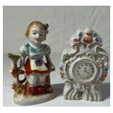 Occupied Japan Porcelain Figurine and Clock – Girl with Frog and Floral Clock