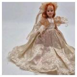 Vintage Red-Haired Bride Doll – Ivory Lace Gown Veil Long Train