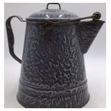 Vintage Gray Speckled Enamel Coffee Pot – Swinging Lid with Bail Handle