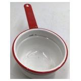 Vintage White Enamel Saucepan with Red Trim – Graniteware with Lid