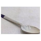 Vintage White Enamel Serving Spoon – Graniteware with Blue Handle Tip