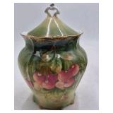 Vintage Porcelain Trinket Box – Green Glaze with Hand-Painted Floral Motif