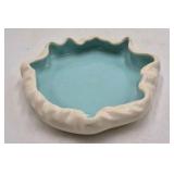 Vintage California Pottery Dish – Turquoise Glaze with Cream Scalloped Rim