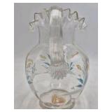 Vintage Glass Pitcher – Hand-Painted Heron and Foliage Design