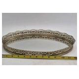 Vintage Filigree Mirrored Vanity Tray – Oval Gold Tone Border
