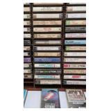 Vintage Cassette Tape Collection in Wooden Wall Rack – 1970s-1980s Rock Pop Mix