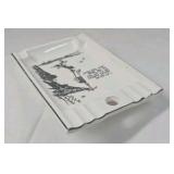 Vintage Humorous Ceramic Ashtray – Lumberjack Hanging from Tree Cartoon