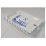 Vintage Humorous Ceramic Ashtray – Cowboy Falling Off Cliff Cartoon Blue Print