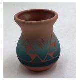 Vintage Sioux Pottery Vase – Teal Gradient Geometric Crosses Signed