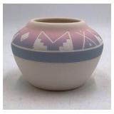 Vintage Sioux Pottery Vase – Pink Purple Gradient Geometric Mountains