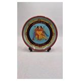 Vintage Native American Style Pottery Plate – Two Feathered Figures Dancing Circle Border